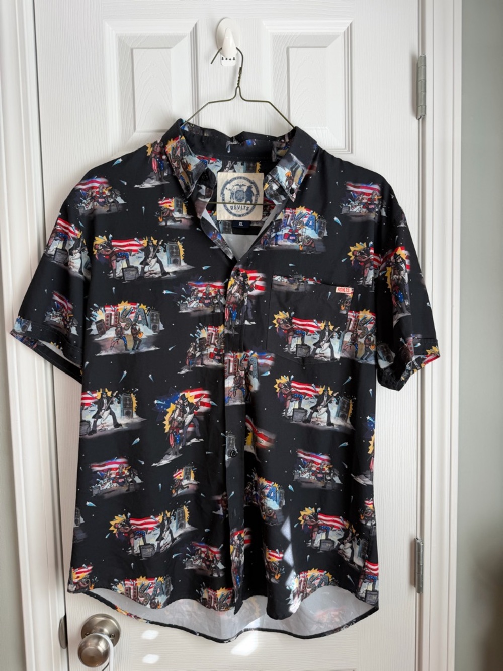 RSVLTS Black Plymouth Rock Gods  Short-Sleeve Printed Button-Down Shirt